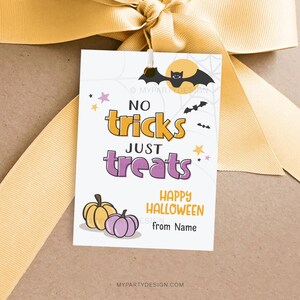 No Tricks Just Treats Halloween Tag, Halloween Gift Label, Class for Students or Classmates - INSTANT DOWNLOAD - Printable Editable PDF
