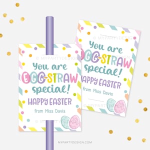 Etiqueta especial "Eres un huevo de paja", etiqueta de regalo de clase con pajita de Pascua, recuerdo de Pascua sin dulces para estudiantes - DESCARGA INSTANTÁNEA - PDF imprimible y editable