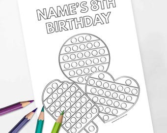 Pop Party Coloring Page, Fidget Birthday Activity, Tween Girl or Boy Party Decor - INSTANT DOWNLOAD - Printable Editable PDF