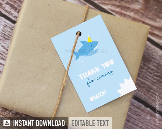 Shark Party Thank you Tags - Favor labels - Shark Birthday - Under the Sea Party - INSTANT DOWNLOAD - Printable PDF with Editable Text Il_570xn