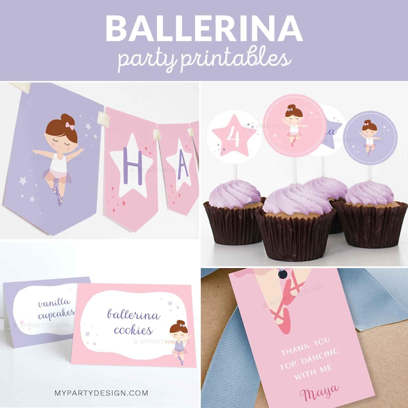 Ballerina Birthday Party Decorations, Ballerina Party Pack, Ballet Kit, Dance Decor - INSTANT DOWNLOAD - Printable Editable PDF image 1