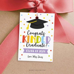 Congrats Kinder Graduate Gift Tag, End of School Year Graduation Gift from Kindy School Teacher - INSTANT DOWNLOAD - Printable Editable PDF