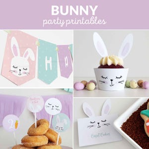 Bunny Party Decorations, Bunny Birthday, Easter Rabbit Party Pack, Little Bunny Decor Kit - INSTANT DOWNLOAD - Printable Editable PDF