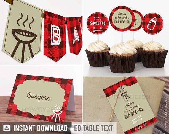 Baby-Q Baby Shower Party Pack - Barbecue Couples Shower Party - INSTANT DOWNLOAD - Printable PDF with Editable Text (BB05) Il_570xn