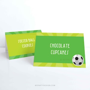 Étiquettes de nourriture pour fête de football, marque-places d'anniversaire de sport, étiquettes de tente de football, fête entre garçons - TÉLÉCHARGEMENT IMMÉDIAT - PDF imprimable avec texte modifiable