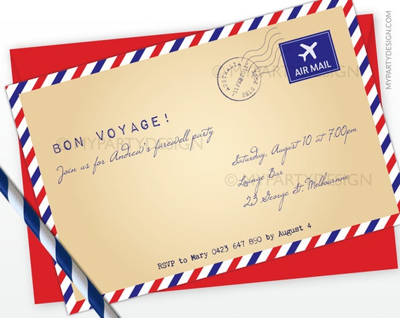 Travel Party / Farewell Party Invitation - Envelope / Postcard style - PRINTABLE JPEG or PDF file Il_570xn