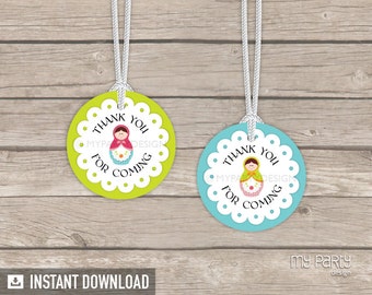 Matryoshka Favor Tags, Matryoshka Party Dankeschön Tags, Babuschka Geburtstag, russische Puppe - INSTANT DOWNLOAD - Printable PDF