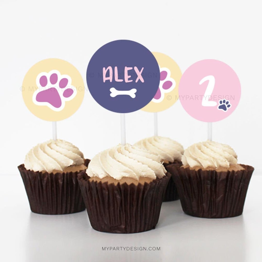 Puppy Cupcake Toppers, Pink Dog Party Printables, Girl Birthday Pawty ...