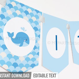 Banner balena, stamina baby shower balena, ragazzo blu - decorazioni per feste balena - DOWNLOAD immediato - PDF stampabile con testo modificabile