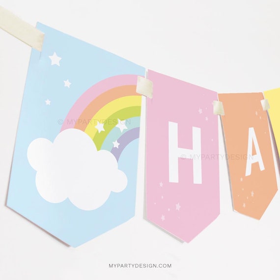 Pastel Rainbow Happy Birthday Banner No DIY required