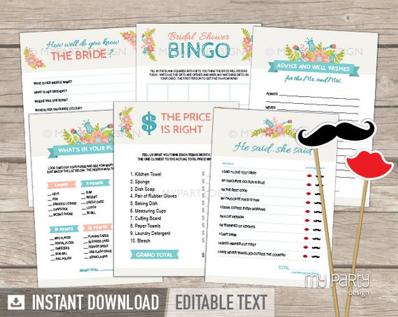 Bridal Shower Games Pack - Floral Ivory theme - Engagement Party - INSTANT DOWNLOAD - Printable PDF with Editable Text Il_570xn