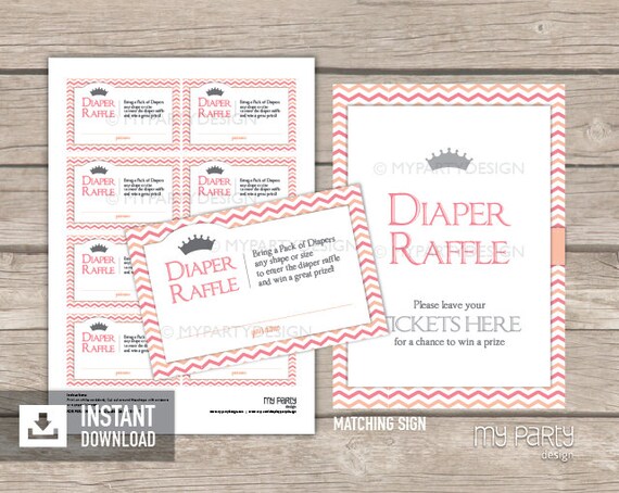 Diaper Raffle Tickets and Sign - Little Princess Baby Shower - Pink Peach - INSTANT DOWNLOAD - Printable PDF Il_570xn