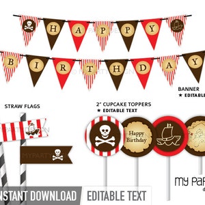 Pirate Birthday Decorations, Party Pack, Pirate Party Kit, Party Printables for boys INSTANT DOWNLOAD Printable Editable PDF image 2