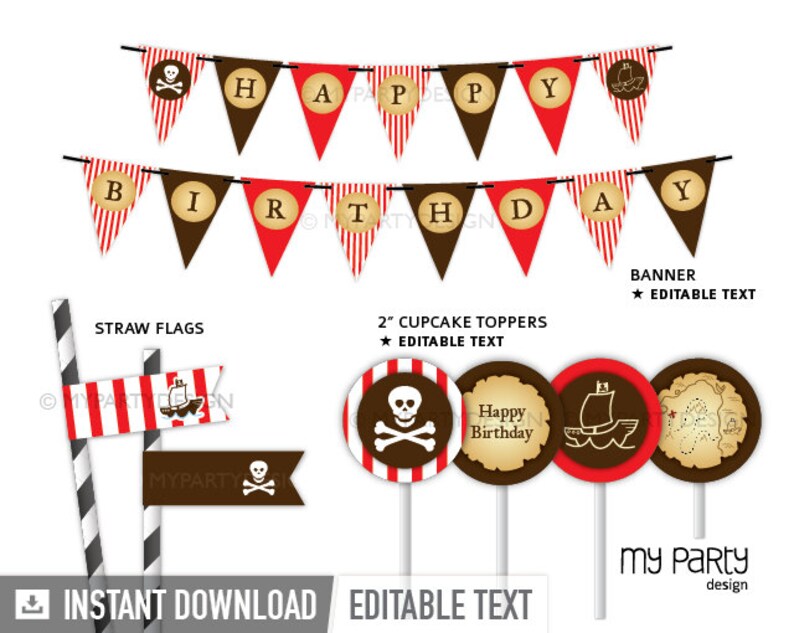 Pirate Birthday Decorations, Party Pack, Pirate Party Kit, Party Printables for boys INSTANT DOWNLOAD Printable Editable PDF image 2