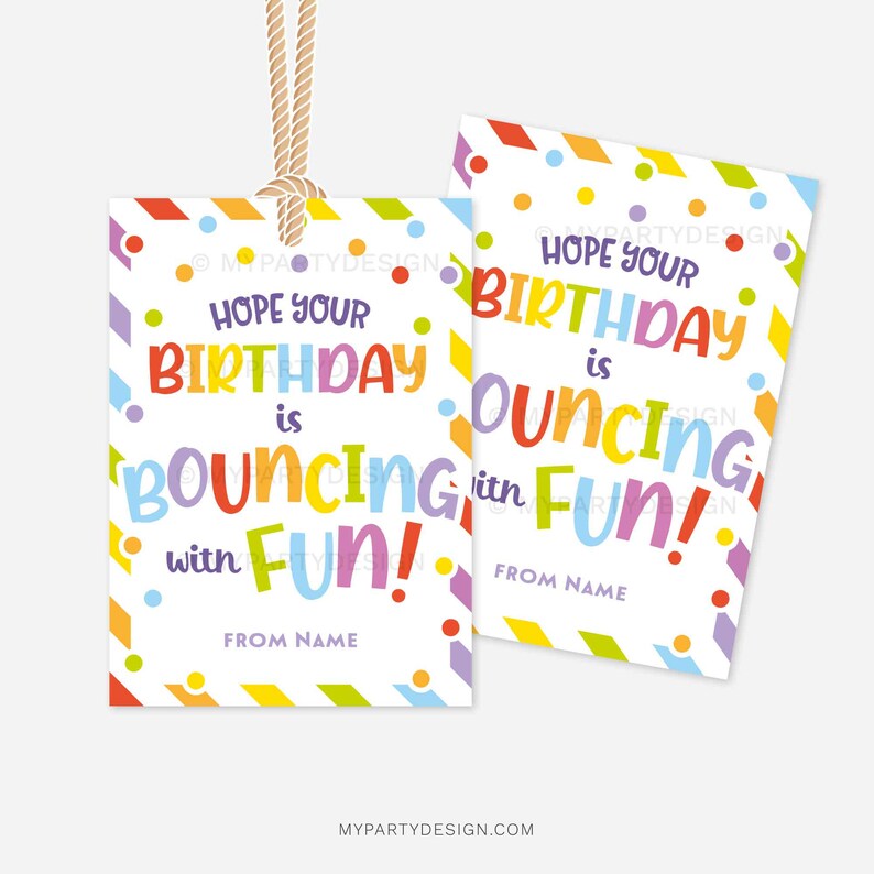 Bouncing With Fun Happy Birthday Gift Tag, Kids Class Gift Label for ...