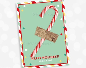 Christmas Candy Cane Gift Tag, Class Gift Label, Holiday Gift from Teacher or Classmate Friend - INSTANT DOWNLOAD - Printable Editable PDF