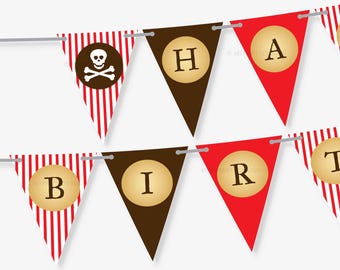 Pirate Birthday Banner, Pirate Party Decorations, Pirate Bunting Decor - INSTANT DOWNLOAD - Printable PDF with Editable Text