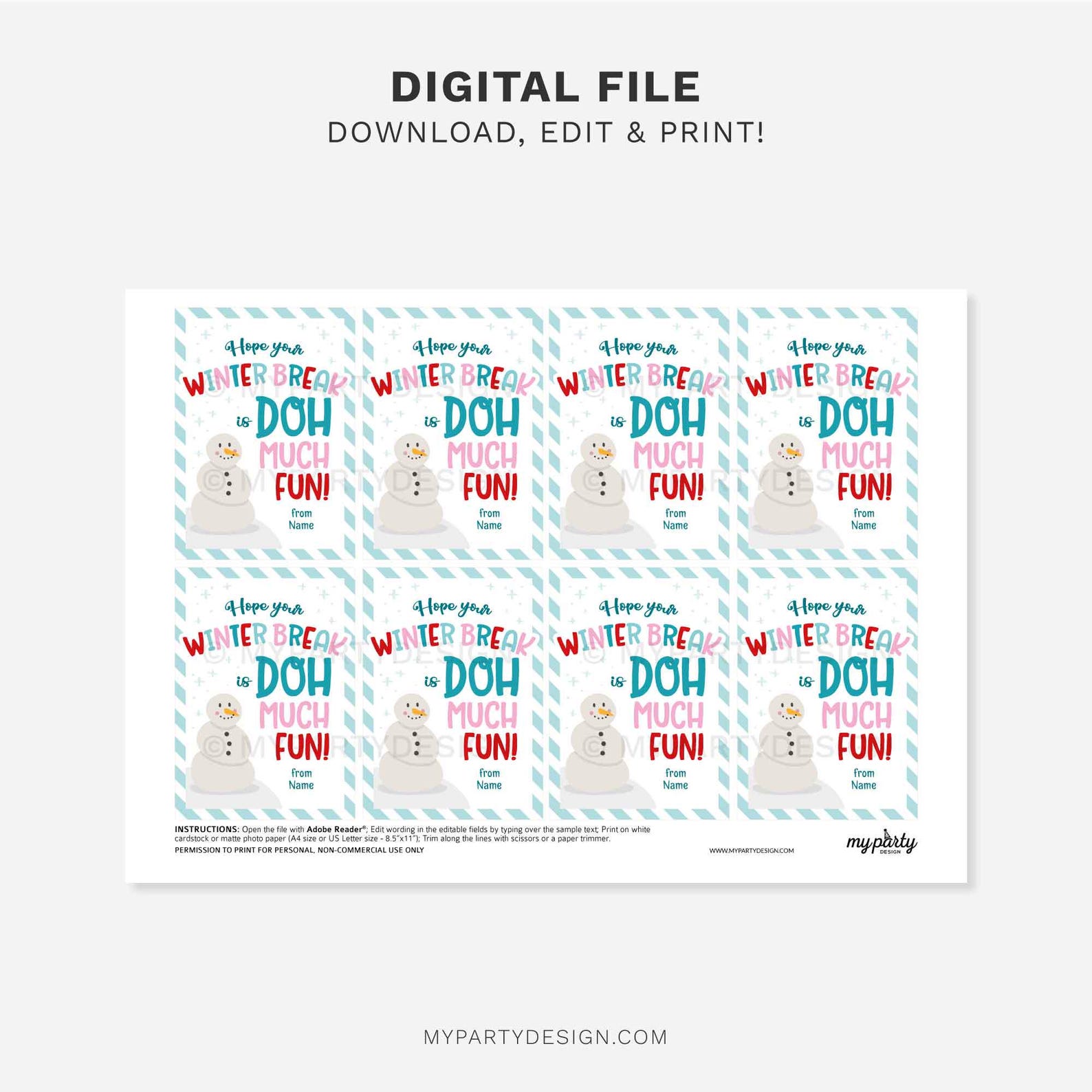 Winter Break Doh Much Fun Gift Tag, Christmas Play Dough Labels for ...