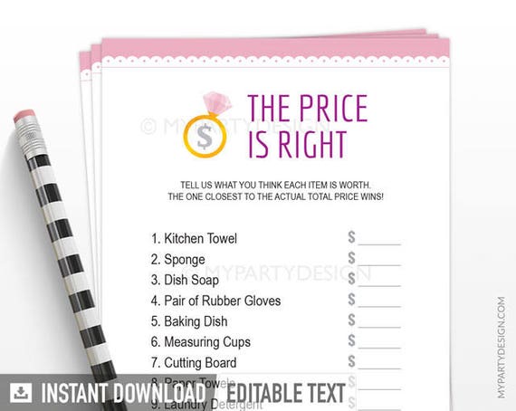Bridal Price is Right - The Price is Right Game - Pink Wedding Shower Games - Bachelorette Ideas - INSTANT DOWNLOAD - Printable Editable PDF Il_570xn