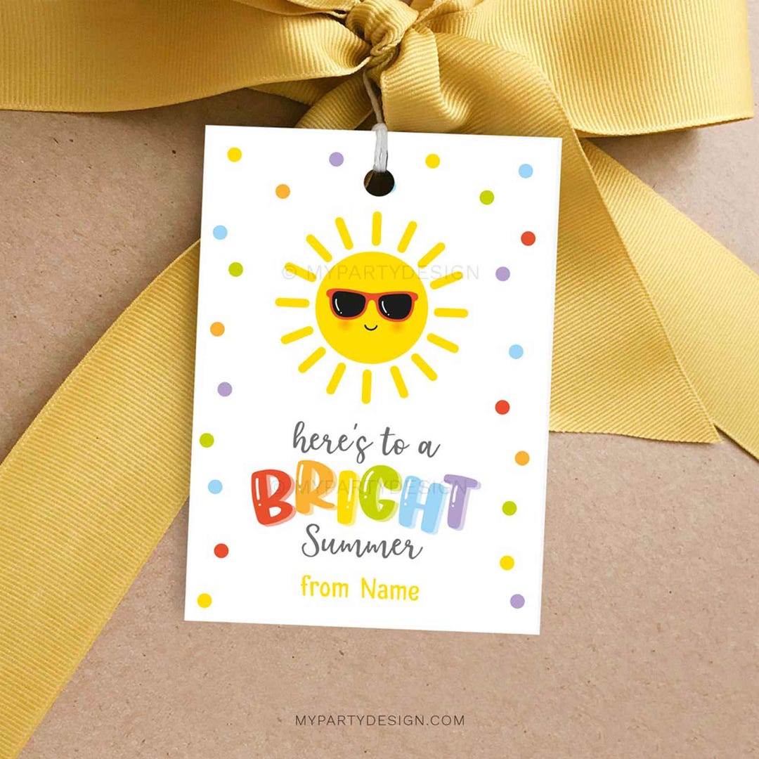 Here's to a Bright Summer Tag, End of School Year Gift Label, Gift for ...