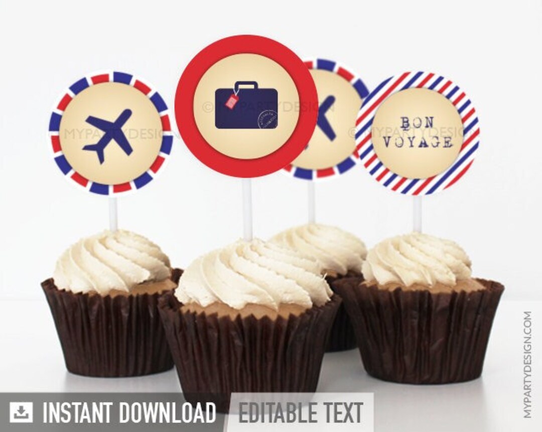 Travel Party Cupcake Toppers, Farewell Party Decorations, Traveling ...