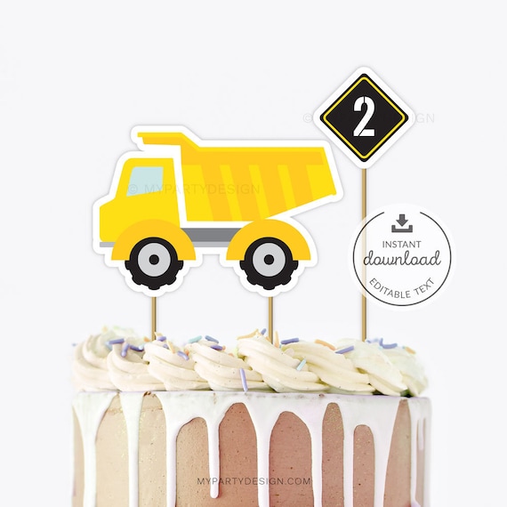 Construction Cake Topper, Dump Truck Party Printables, Boy Age Birthday Decorations - INSTANT DOWNLOAD - Printable PDF with Editable Text Il_570xn