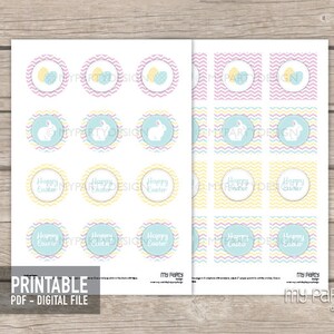 Easter Cupcake Toppers, Easter Bunny Party Decorations, Customizable 2 Circles INSTANT DOWNLOAD Printable PDF with Editable Text image 3