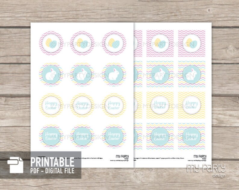 Easter Cupcake Toppers, Easter Bunny Party Decorations, Customizable 2 Circles INSTANT DOWNLOAD Printable PDF with Editable Text image 3