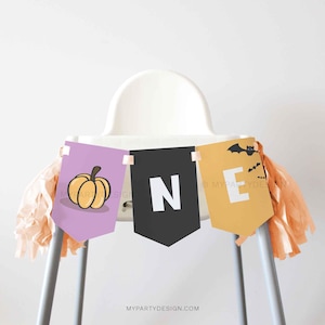 Halloween Party High Chair Banner for First Birthday, One Bunting 1st Birthday Decoration - INSTANT DOWNLOAD - Printable PDF