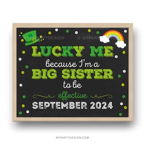Letrero de anuncio de embarazo de la hermana mayor de San Patricio, impresión personalizable de Lucky Me para revelar el bebé - DESCARGA INSTANTÁNEA - PDF editable imprimible