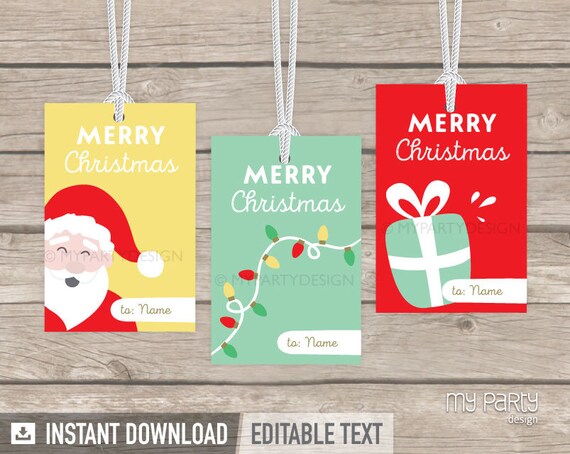 Christmas Gift Tags, Santa Party Favor Labels, Teacher Gift Tags, Class Gift Labels - INSTANT DOWNLOAD - Printable PDF with Editable Text Il_570xn