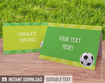 Soccer Birthday Food Labels, Sports Party Place Cards, Football Tent Labels, Boy Party - INSTANT DOWNLOAD - Printable PDF with Editable Text