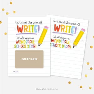 Porta-presente de volta às aulas para professores, cartão de voucher para primeiro dia de aula para impressão - DOWNLOAD INSTANTÂNEO - PDF para impressão