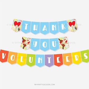 Banner de agradecimiento a los voluntarios, decoración del empavesado para la decoración de la semana de agradecimiento a los voluntarios escolares - DESCARGA INSTANTE - PDF editable imprimible
