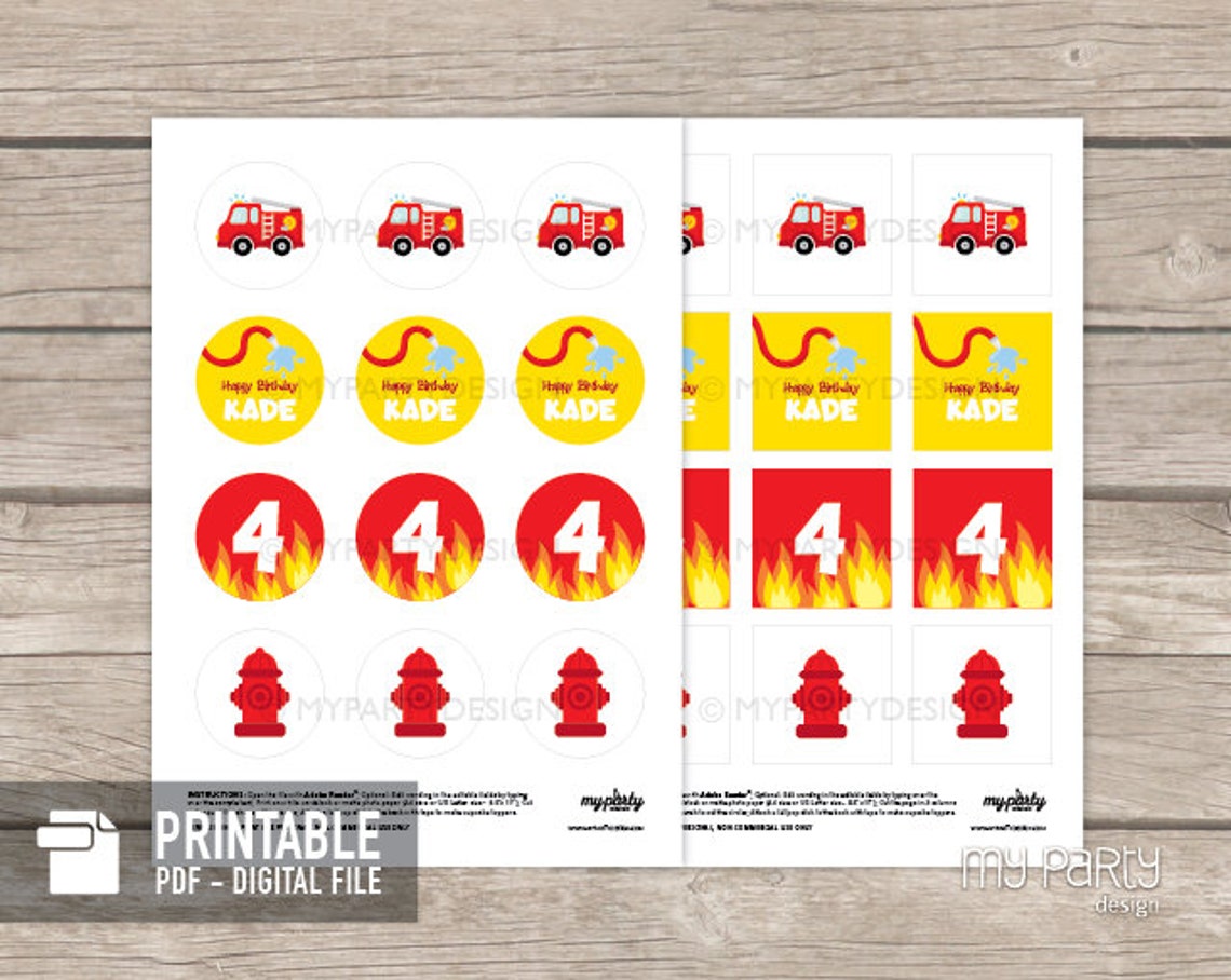 Firetruck Cupcake toppers Fire Truck Party Printables | Etsy