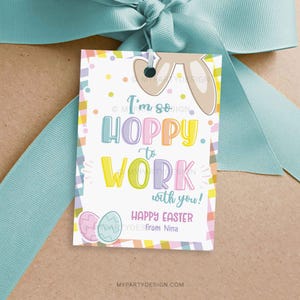 Hoppy to Work with You Ostergeschenkanhänger, Geschenketikett für Kollegen, Arbeitskollegen oder Mitarbeitergeschenke - INSTANT DOWNLOAD - Printable editable PDF