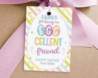 Eggcellent Friend Easter Tag, Easter Favor Gift Tags, Kids School Friends Team Class Egg Label - INSTANT DOWNLOAD - Printable Editable PDF