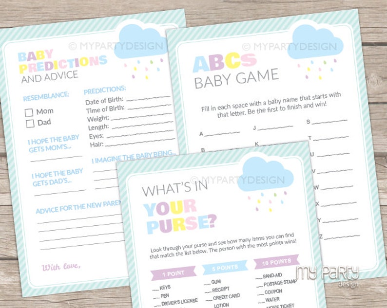 Cloud Baby Shower Games Pack Printable PDF with Editable Text INSTANT DOWNLOAD Gender Neutral Baby Sprinkle