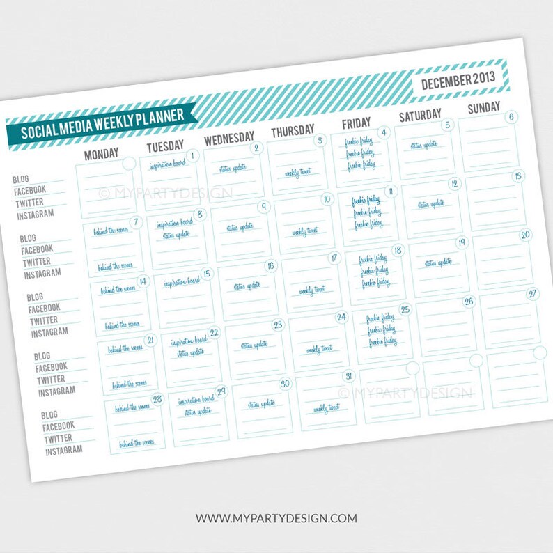 social media planner printable monthly calendar editable