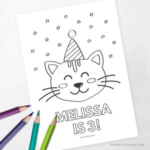 Kitty Cat Party Malseite, Kätzchen Adoption Aktivität, Katze Geburtstag Malvorlage - SOFORTIGER DOWNLOAD - Druckbare PDF mit bearbeitbarem Text