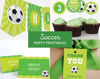Soccer Party Decorations, Sports Birthday Party Kit, Football Team Party Pack - INSTANT DOWNLOAD - Printable Editable PDF