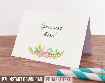 Floral Food Labels, Bridal Shower Tent Labels, Place Cards, Ivory Colour - INSTANT DOWNLOAD - Printable PDF with Editable Text