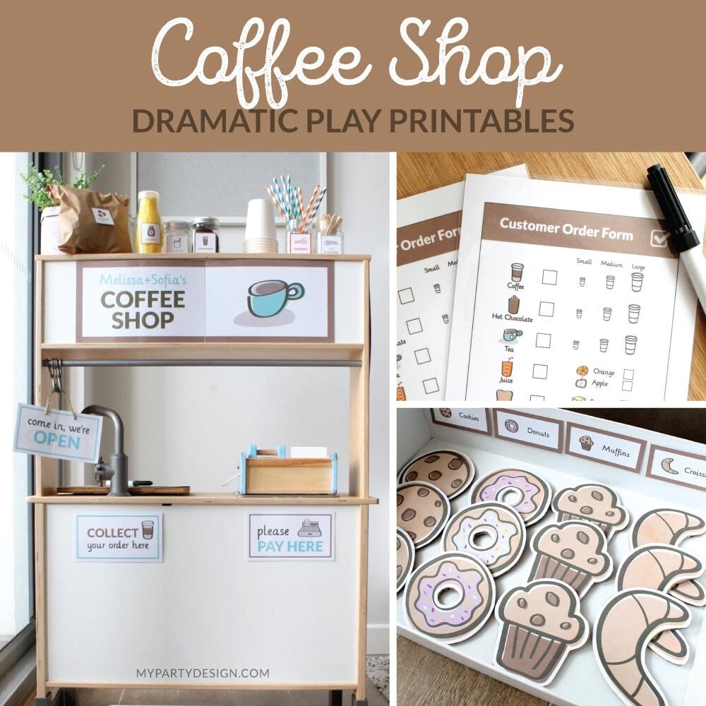 Coffee Shop Dramatic Play Printables Kids Cafe Pretend Play Etsy