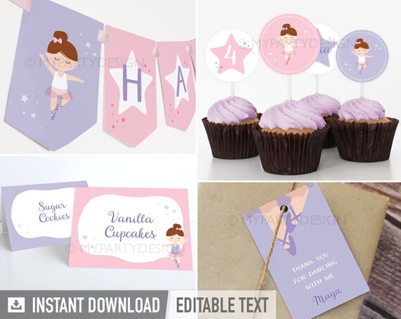 Ballerina Party Pack - Ballet Birthday Party Kit - Dance Party - INSTANT DOWNLOAD - Printable PDF with Editable Text Il_570xn