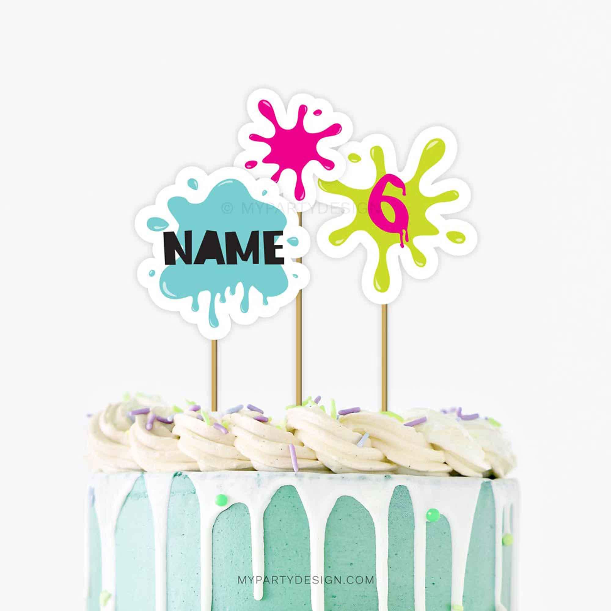 Topper Slime Slime Party Cake Toppers, Slime Birthday Cake Decor, Name and Age ...