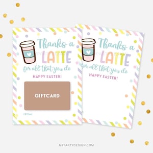 Porta-cartão de presente de Páscoa com café, cartão de agradecimento com café com leite para professor, equipe, vizinho ou colega de trabalho - DOWNLOAD INSTANTÂNEO - PDF para impressão