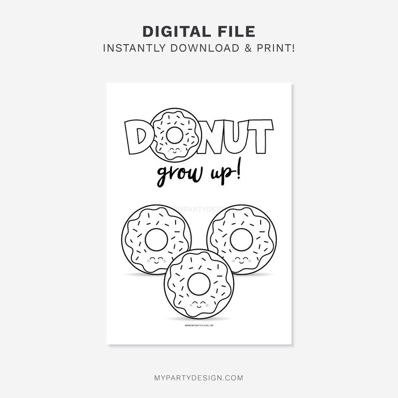 Donut Coloring Page Kids Party Activity Donut Grow up - Etsy