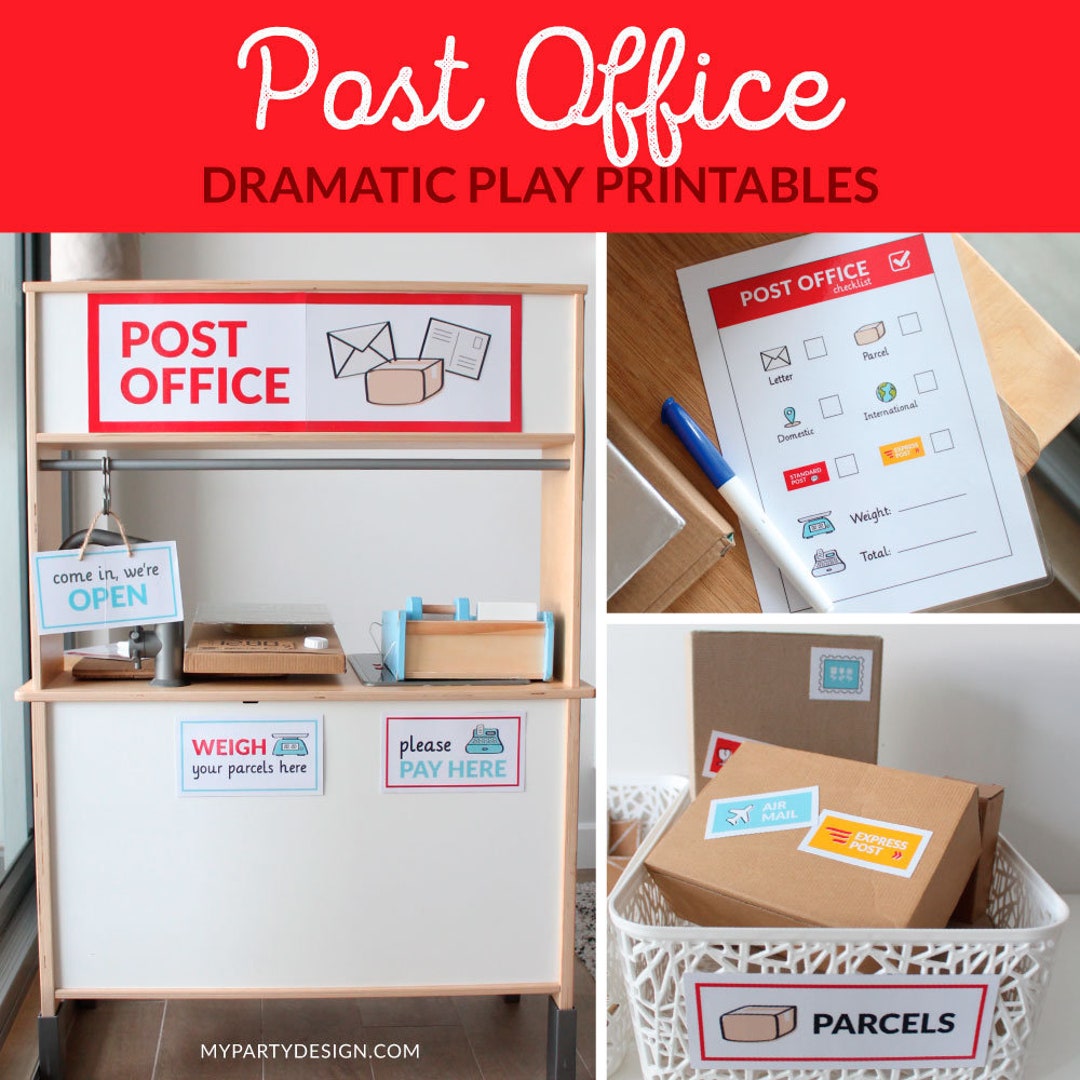 Post Office Dramatic Play Printables, Mailman Pretend Play, Posting