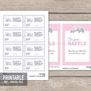 Elephant Diaper Raffle Tickets and Sign, Elephant Baby Shower Game ...