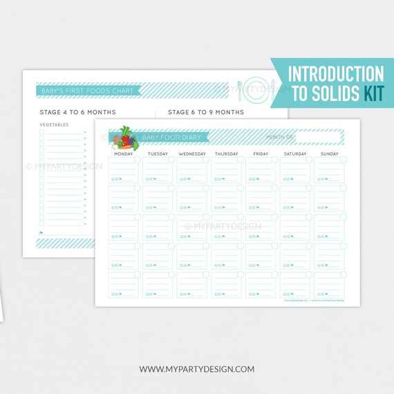 Baby Food Diary Weaning Chart Introduction To Solids Kit First Foods Meal Planner Calendar